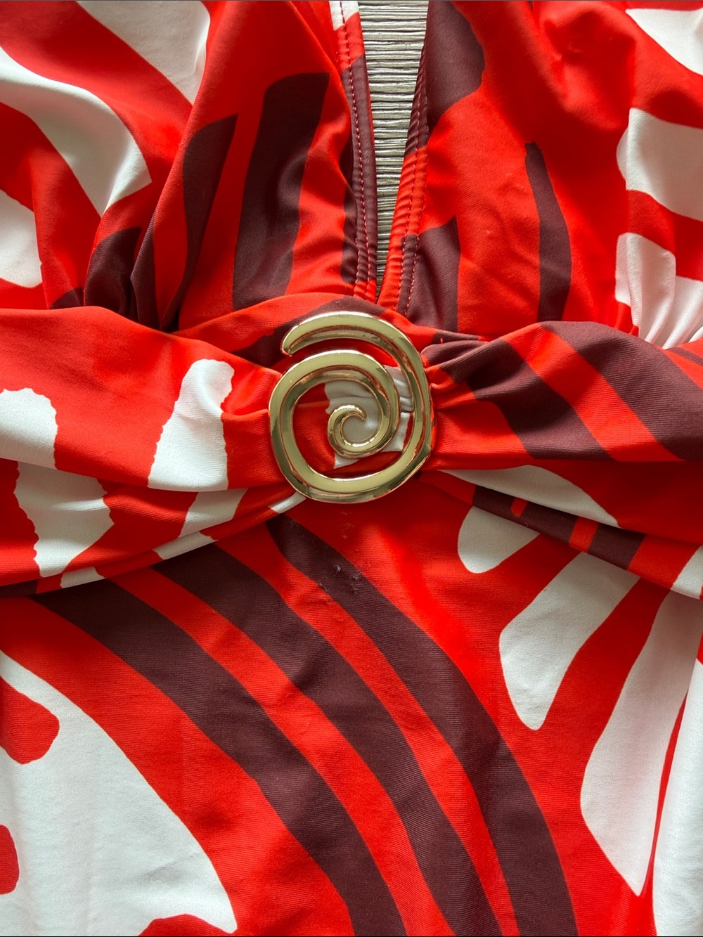 Red and White Printed One-Piece Swimsuit with Matching Pants - Picture 3 of 9